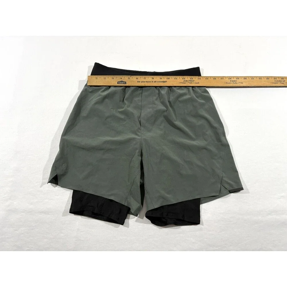 Lululemon Lab LM7AHWS Mens Green Stone Lined Diffract Run Short Gym Yoga Sz S
